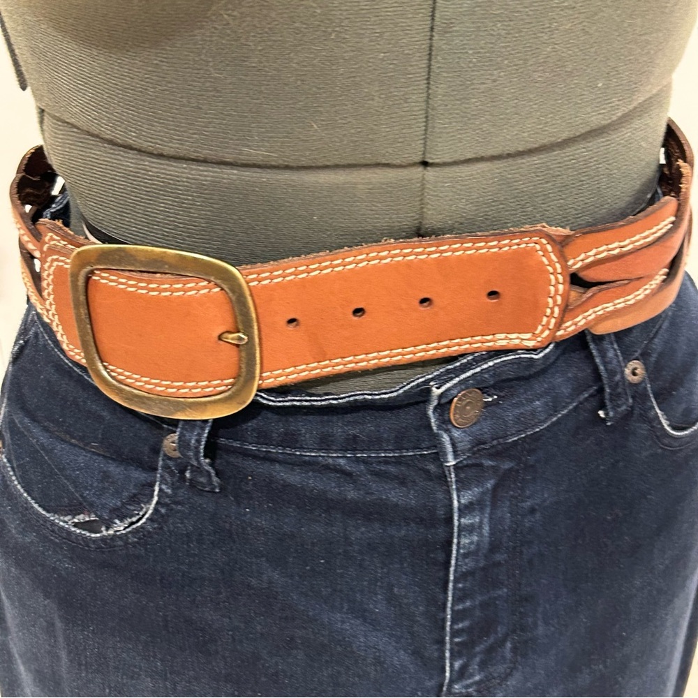 Fossil Tan Leather Belt with Brass Buckle
